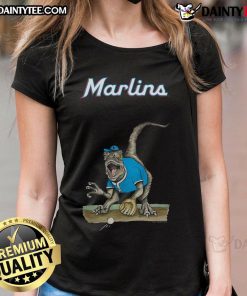 Awesome Miami Marlins Tiny Turnip Velociraptor Ladies Tee featuring vibrant design and comfortable fit for fans.