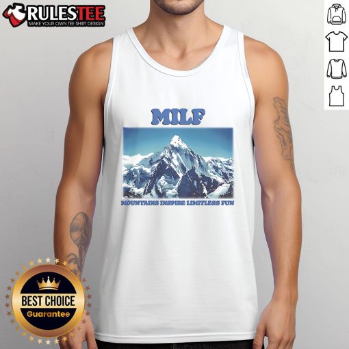 Awesome MILF in a fun tank top against stunning mountain backdrop, embodying limitless adventure and style.