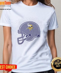 Awesome Minnesota Vikings polka dots helmet ladies tee in vibrant purple and gold, perfect for game day style.