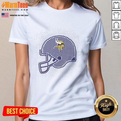 Awesome Minnesota Vikings polka dots helmet ladies tee in vibrant purple and gold, perfect for game day style.