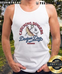 Awesome MLB X Flavortown Los Angeles Dodgers catching dingers tank top featuring a Dodger Dog graphic design.