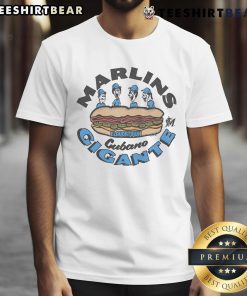 Alt Text: Awesome MLB x Flavortown Miami Marlins Cubano Gigante T-Shirt featuring vibrant colors and unique design.