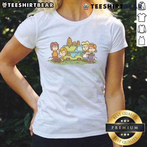Awesome Mysterious Gang Scooby-Doo Peanuts Ladies Tee featuring colorful graphics and a playful design for fans.