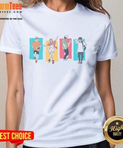 Alt Text: Awesome Naruto Party Colors Ninjas Ladies Tee featuring vibrant designs and a stylish fit for anime fans.