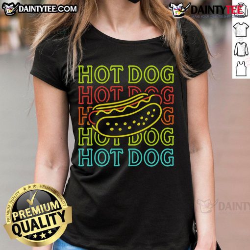 Awesome Neon Hot Dog Ladies Tee featuring a vibrant design and comfortable fit, perfect for casual outings and food lovers.