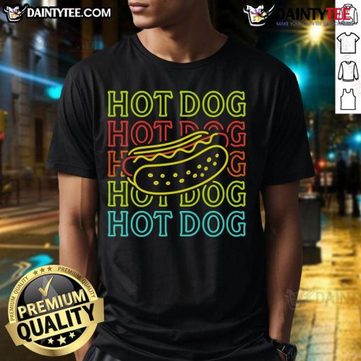 Awesome Neon Hot Dog T-Shirt featuring vibrant colors and a fun hot dog graphic, perfect for food lovers and casual wear.