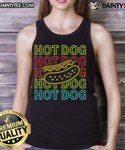 Vibrant neon hot dog tank top design perfect for summer festivals and casual wear, showcasing a fun, playful style.