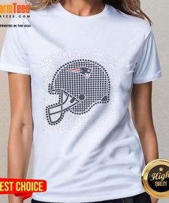 Alt Text: Ladies tee featuring Awesome New England Patriots polka dots helmet design, perfect for game day and fans.