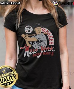 Awesome New York Yankees Mickey Mantle 7 Signature Ladies Tee showcasing vintage baseball style and fan pride.