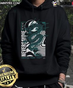 Awesome NSDR Draco hoodie from Never Say Die Records, featuring a vibrant dragon design, perfect for fans in London and worldwide.