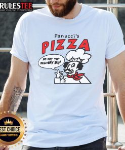 Awesome Panuccis Pizza Chef t-shirt design with 'Do Not Tip Delivery Boy' slogan, perfect for pizza lovers and humor fans.