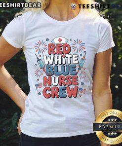 Awesome Red White and Blue American Nurse Crew Ladies Tee featuring patriotic design for nurses