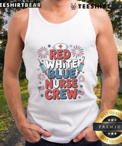 Alt Text: Awesome red, white, and blue American nurse crew tank top featuring patriotic design perfect for healthcare professionals.