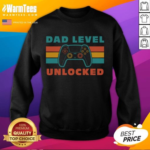 Awesome retro gamer controller sweatshirt for dads, featuring 'Level Unlocked' design, perfect for gaming enthusiasts.