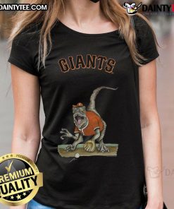 Awesome San Francisco Giants Tiny Turnip Velociraptor Ladies Tee featuring a fun dinosaur graphic and team colors.