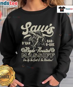 Alt Text: Awesome Saws BBQ Rhydo Roasted Massiff Sweatshirt featuring a stylish design for BBQ enthusiasts.