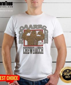 Awesome Star Wars Wookie Roar Chewbacca T-Shirt featuring a vibrant graphic of Chewbacca roaring, perfect for fans.