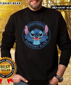 Awesome Stitch Emotional Support Alien Sweatshirt in vibrant colors, perfect for fans of quirky, cozy apparel.