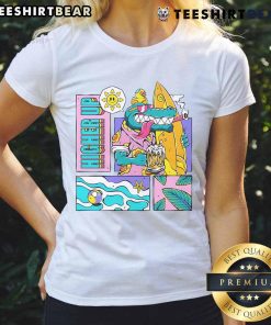 Awesome Suns Out Higher Up Ladies Tee displayed on a mannequin, showcasing a vibrant summer design perfect for outdoor wear.