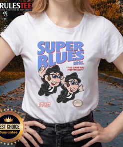 Awesome Super Blues Bros Ladies Tee featuring vibrant design and playful graphics, perfect for fans of the game.
