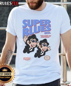 Awesome Super Blues Bros T-Shirt featuring vibrant graphics and playful design, perfect for fans of this classic game.