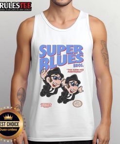 Awesome Super Blues Bros tank top featuring vibrant graphics and a fun design, perfect for gamers and fans of the series.