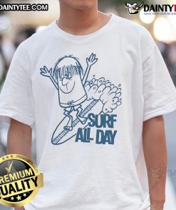 Awesome Surf All Day T-Shirt featuring a vibrant surfboard design, perfect for beach enthusiasts and surf lovers.