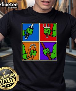 Awesome Teenage Mutant Ninja Turtles Ninja Weapons T-Shirt featuring iconic characters and their signature weapons.