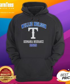 Alt Text: Awesome Texas Rangers x Willie Nelson's Tour 2025 hoodie displayed at Germania Insurance, showcasing vibrant design.