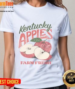 Awesome The Farm Fresh Kentucky Apples Ladies Tee featuring colorful apple graphics and a stylish design for casual wear.