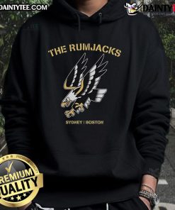 Alt Text: Awesome The Rumjacks Sydney Boston Eagle Hoodie displayed on a model in a stylish urban setting, perfect for fans.