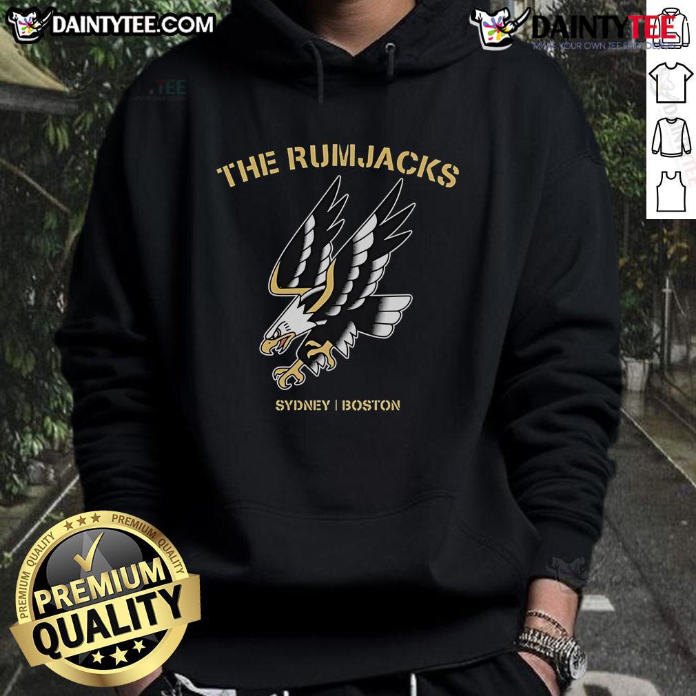 Awesome The Rumjacks Sydney Boston Eagle Hoodie Alt Text: Awesome The Rumjacks Sydney Boston Eagle Hoodie displayed on a model in a stylish urban setting, perfect for fans.
