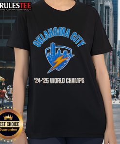 Awesome Thunder Champs 2025 OKC Basketball World Championship locker room ladies tee design featuring vibrant team colors.