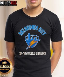 Alt Text: Awesome Thunder Champs 2025 OKC Basketball World Championship locker room T-shirt featuring team logo and vibrant design.