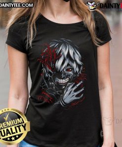 Awesome Tokyo Ghoul Ken Kaneki masked hunger ladies tee featuring a striking graphic design and vibrant colors.