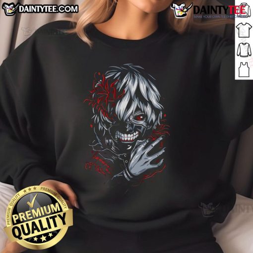 Alt Text: Stylish Tokyo Ghoul Ken Kaneki masked hunger sweatshirt featuring a bold design for anime fans.