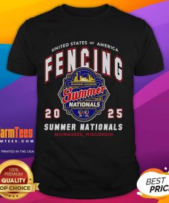 Alt Text: Awesome USA Fencing 2025 Summer Nationals Milwaukee Wisconsin logo t-shirt design featuring vibrant graphics.