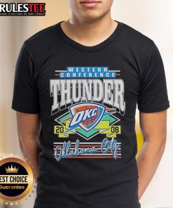 Alt Text: Awesome Western Conference Oklahoma City Thunder 2008 T-Shirt featuring bold graphics and vibrant team colors.