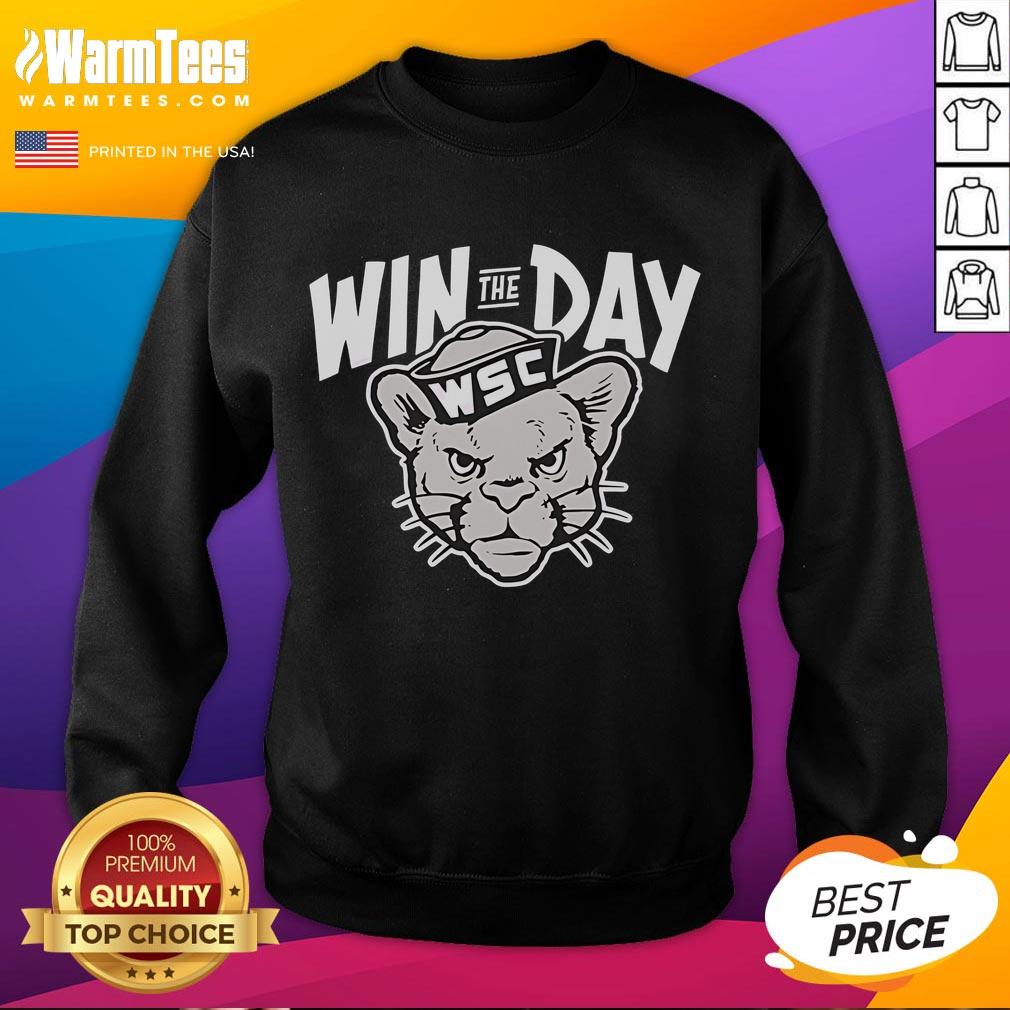 Awesome Win The Day Wsc Cougar Mascot Sweatshirt Alt Text: WSC Cougar mascot sweatshirt showcasing school spirit, perfect for winning the day in style and comfort.
