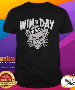 Alt Text: Awesome Win The Day WSC Cougar mascot t-shirt featuring vibrant colors and unique design for school spirit.