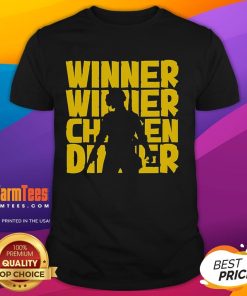 Silhouette of a PUBG player in an 'Awesome Winner Winner Chicken Dinner' T-shirt, perfect for gaming enthusiasts.
