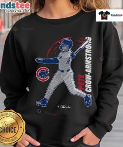 Official Pete Crow-Armstrong Chicago Cubs graphic player sweatshirt featuring team colors and logo design.