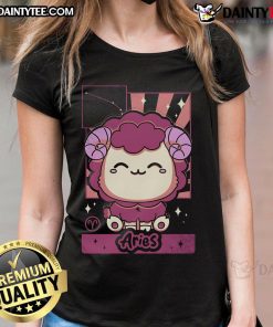 Cute Astrology Kawaii Zodiac Aries Ladies Tee featuring a playful Aries design, perfect for astrology lovers.