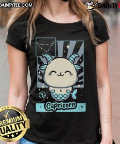 Alt Text: Cute astrology kawaii zodiac Capricorn ladies tee featuring a playful design and vibrant colors for stylish fans.