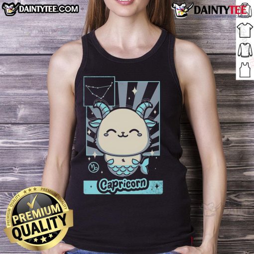 Alt Text: Cute astrology kawaii zodiac Capricorn tank top featuring playful graphics and vibrant colors, perfect for fans.