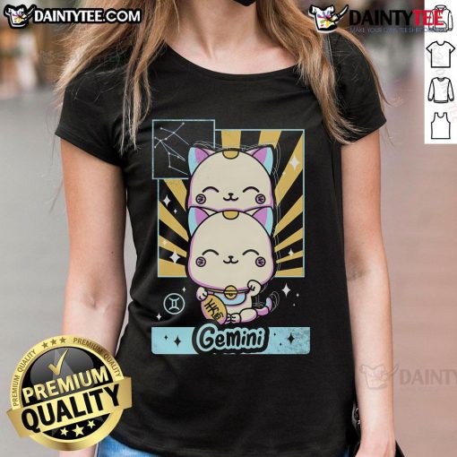 Alt Text: Cute astrology kawaii Gemini ladies tee featuring fun zodiac design, perfect for astrology lovers and fashion enthusiasts.