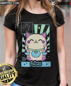 Cute astrology kawaii Libra ladies tee featuring adorable zodiac designs and pastel colors, perfect for astrology lovers.