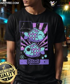 Alt Text: Cute Astrology Kawaii Zodiac Pisces T-Shirt featuring a whimsical design with a colorful Pisces symbol and stars.