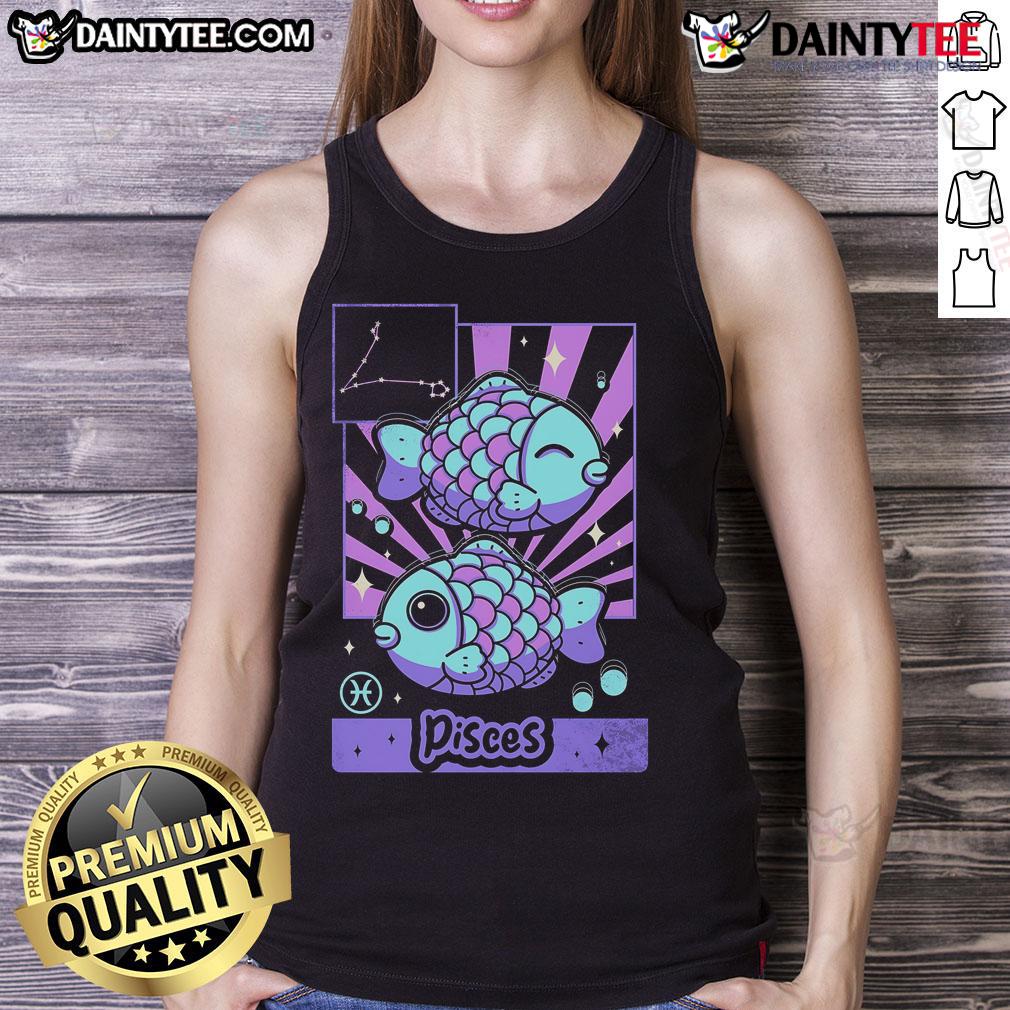 Cute Astrology Kawaii Zodiac Pisces Tank Top Alt Text: Cute astrology kawaii zodiac Pisces tank top featuring a playful design and vibrant colors for astrology lovers.