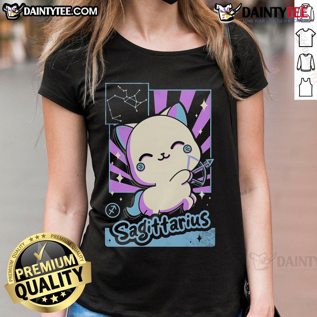 Cute Astrology Kawaii Zodiac Sagittarius Ladies Tee Alt Text: Kawaii Sagittarius ladies tee featuring cute astrology designs and vibrant colors, perfect for zodiac lovers.